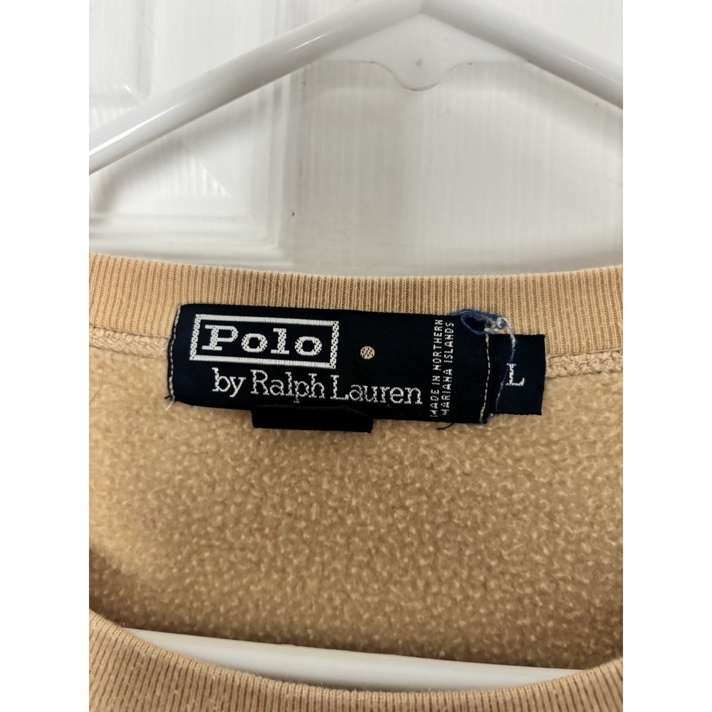 VINTAGE Polo Ralph Lauren Crewneck Sweatshirt Size Large Khaki Black Pony - Picture 3 of 9
